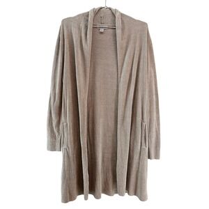 BAREFOOT DREAMS Cozy Chic Ultra Lite Long Knit‎ Cardigan • Medium • tan, beige